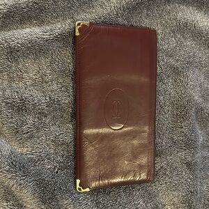 Authentic Cartier Burgundy Billfold with 24k dipped brass in Buttery Calfskin